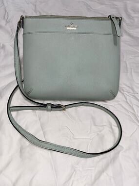 Kate Spade light blue overshoulder purse 9 x 8” cow, leather coated in polyester